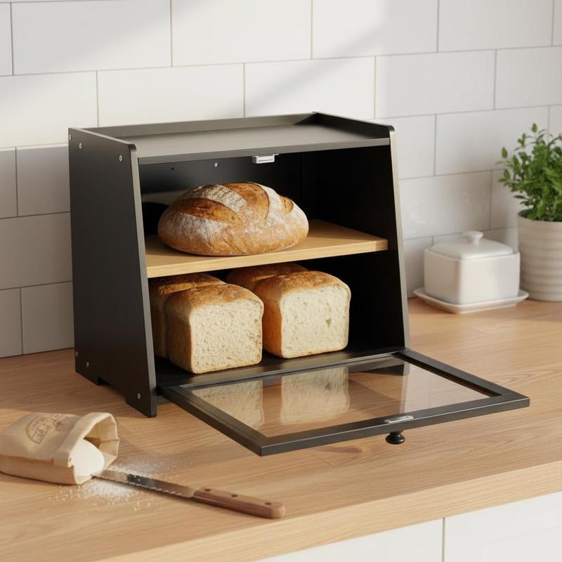 Kitchen Baking Storage Containers - Double Layer Bread Box for Kitchen