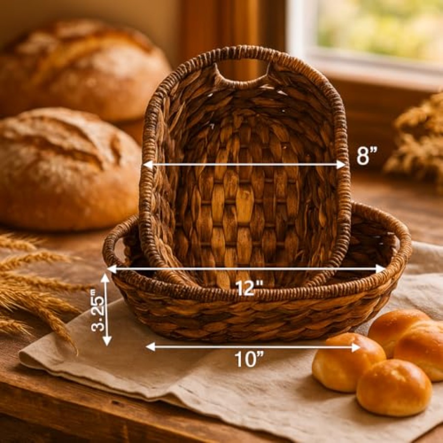 Handwoven Oval Wicker Baskets  - Kitchen Baking Set บทวิจารณ์และราคา