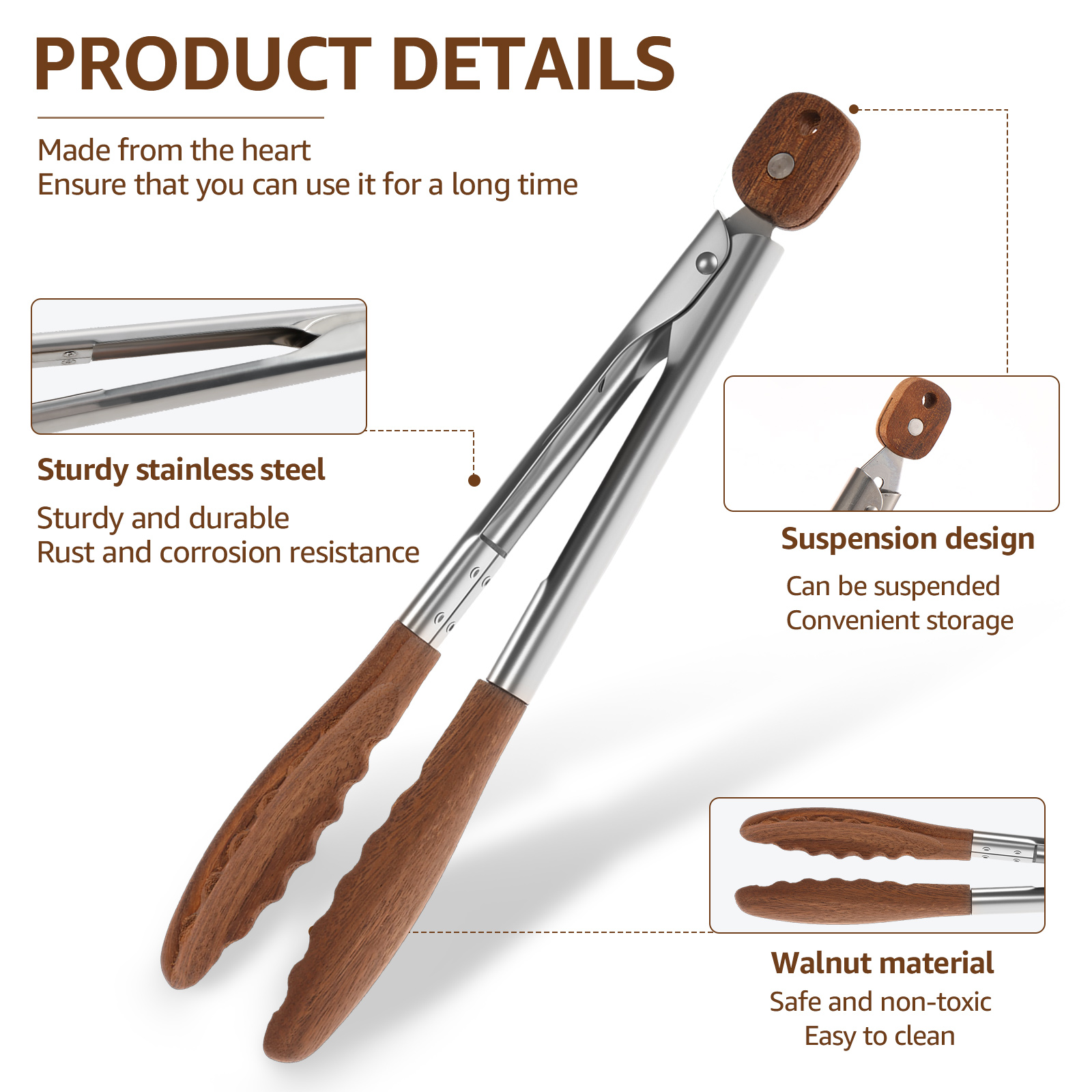 2/3 Pcs Food Tongs Walnut Wood - Kitchen Baking Store บทวิจารณ์และราคา