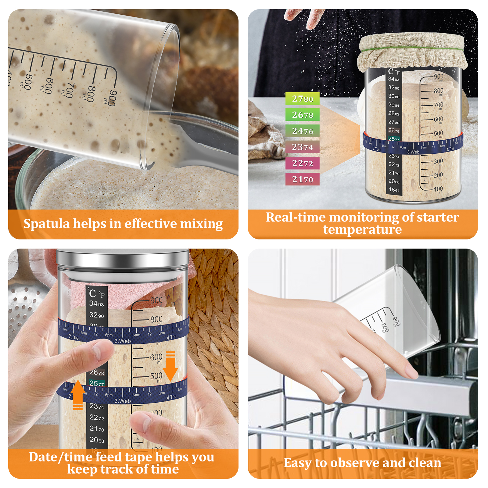 Sourdough Starter Jar 900ml Fe - Kitchen Baking Storage Containers บทวิจารณ์และราคา