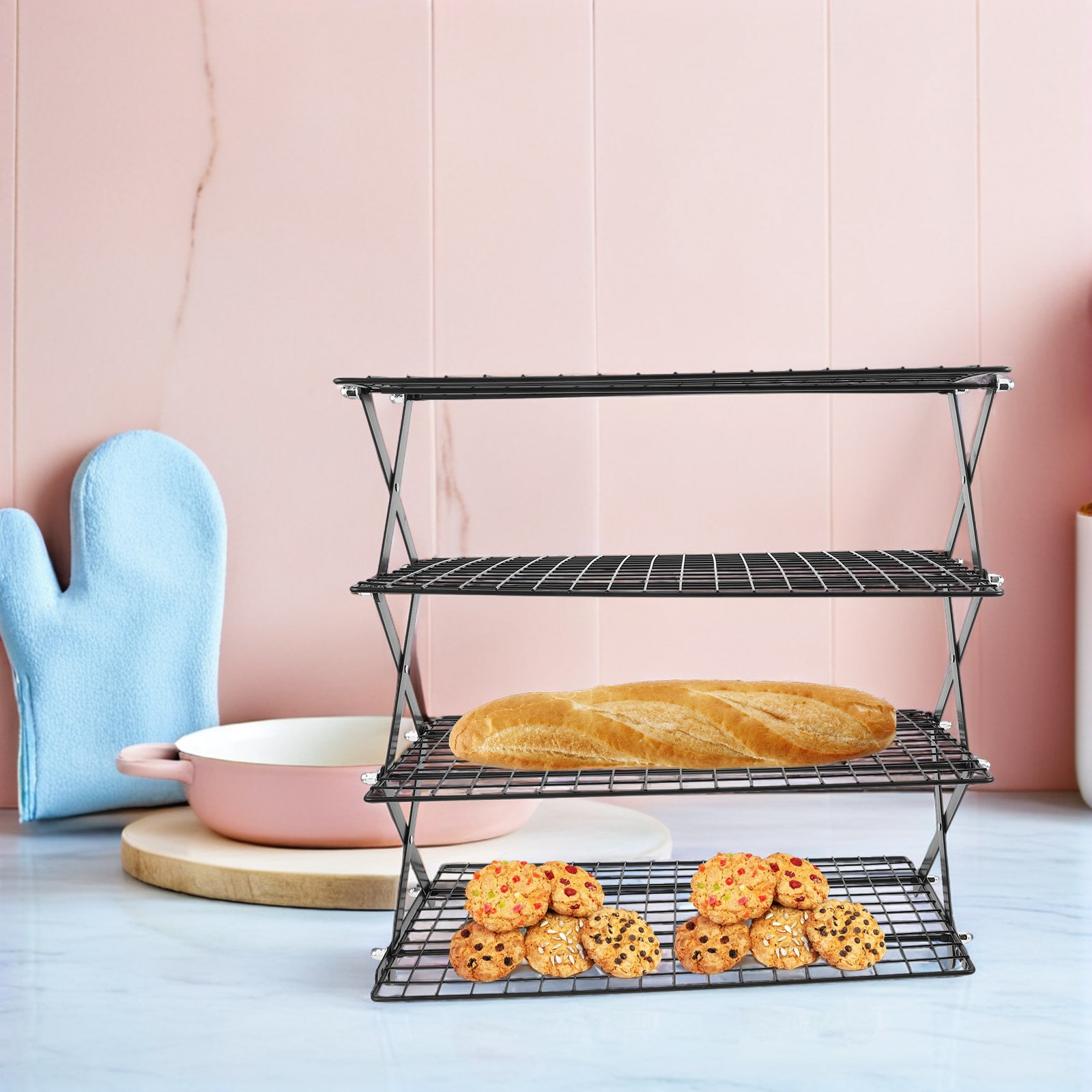 3Set 4 Tier Stackable Folding  - Cooling Rack Wire บทวิจารณ์และราคา