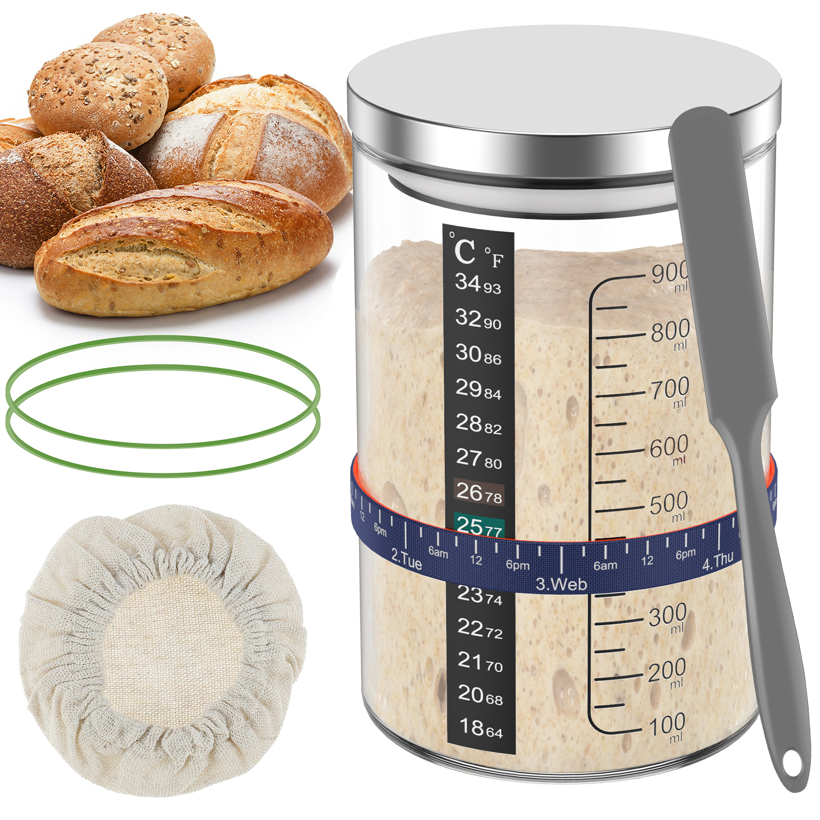 Sourdough Starter Jar Kit 900m - Kitchen Baking Storage Containers บทวิจารณ์และราคา