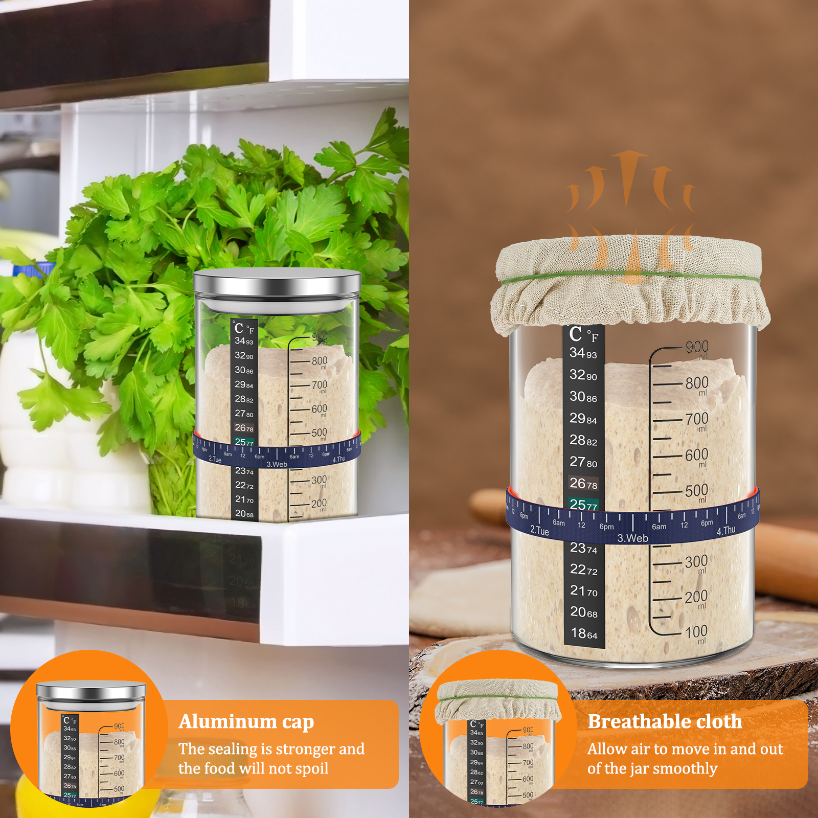 Sourdough Starter Jar Kit 900m - Kitchen Baking Storage Containers บทวิจารณ์และราคา