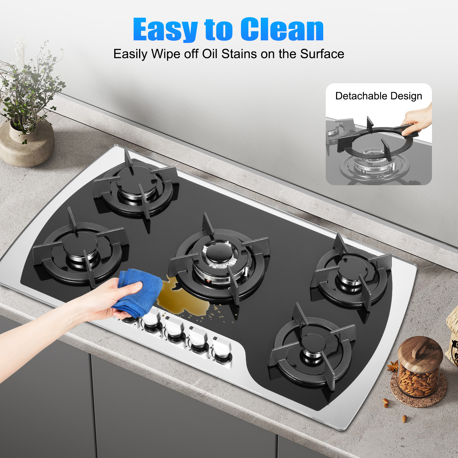 5 Burners Gas Stovetop Gas Sto - Kitchen Baking Set บทวิจารณ์และราคา