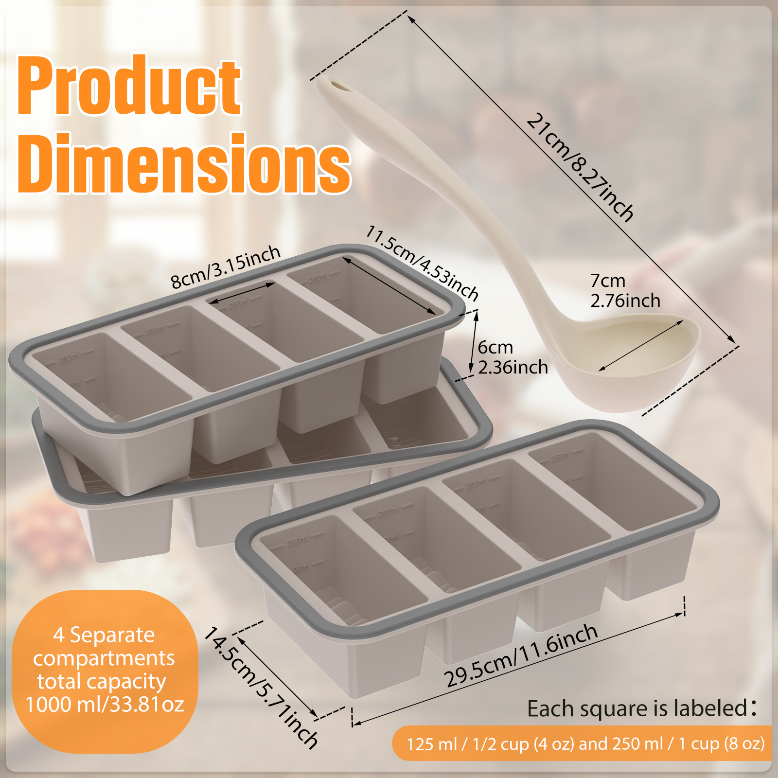 3Pcs Silicone Freezer Trays wi - Kitchen Baking Storage Containers บทวิจารณ์และราคา